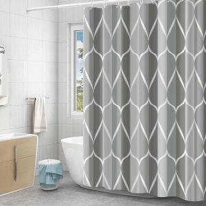 Rideau de douche imperm&eacute;able en polyester avec ourlet lest&eacute; - 220x200 cm - Gris - Textile lavable et r&eacute;sistant &agrave; l'eau pour salle de bains - 1 pi&egrave;ce - Neuf