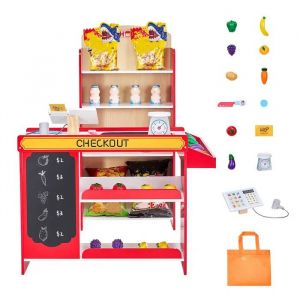 Supermarch&eacute; pour Enfants-Duoku-72 x 90 x 89 cm-Jeu D'&eacute;picerie en MDF avec Accessoires Comme Sac de Courses-Tapis Roulant-Scanner - Neuf