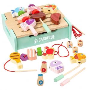 Barbecue pour enfants, jouet de simulation de barbecue, interaction parent-enfant, mat&eacute;riau en bois s&ucirc;r, 22,50 x 18,00 x 7,10 cm, 1 ensemble - Neuf