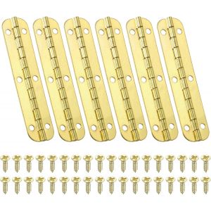 Mini Charni&egrave;re de Piano 65 x 15mm, 6 Pcs Mini Charni&egrave;res de Bo&icirc;te &agrave; Bijoux &agrave; 180 Degr&eacute;s avec Vis pour Bo&icirc;tes &agrave; Bijoux en Bois, Dor&eacute; - Neuf