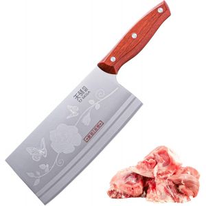 Mevronisshop-Couteau De Chef Chinois, Couteau Chinois De Cuisine Professionnel 18cm Tranchant Feuille De Boucher Couperet Avec Design Full-Tang,Lame En Acier 30cr13 2,5mm, 2 En 1,Tj Sega Series Tc170 - Neuf