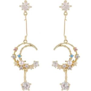 Kal-Boucles D'oreilles À Clous Croissant Lune Délicates Femmes Amies Élégant Étoile Cristaux Zirconium Cubique Cadeaux Accessoires Breloques Remarquables - Neuf