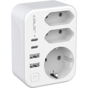 Adaptateur de Voyage USA, avec 2 Ports USB A et 2 Prises Type C (17 W) et 2 Prises Type B pour Le Canada, Les &Eacute;tats-Unis, Le Mexique, la Tha&iuml;lande et la R&eacute;publique Dominicaine (Blanc) - Neuf
