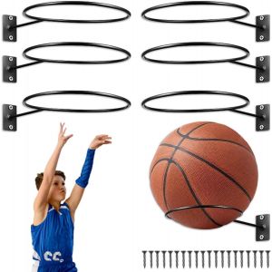 Acdsgd-6 Pi&egrave;ces Support Mural Pour Ballon, Support En M&eacute;tal De Balle Mural Universel, Supports Mural Pour Ballon De Sport, Support De Ballon Muralavec Vis, Pour Football, Volleyball, Basketball (Noir) - Neuf