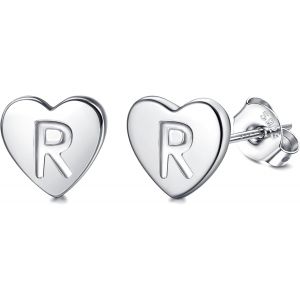 Kal-Boucles D'oreilles En Argent 925 Pour Femme Boucles D'oreilles Initiale, Lettre Boucles D'oreilles Enfants Filles, Boucles D'oreilles Coeur Or/Argent, Cadeaux Pour Filles Enfant - Neuf