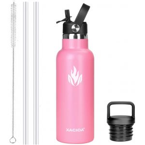 Gjfty-Bouteille D'eau En Acier Inoxydable Avec Paille U2013pour Boissons Chaudes/Froides 500/750/1000/Ml U2013bouteille D'eau Isotherme Sous Vide -Avec 2 Couvercles De Rechange Et Une Brosse À Pail - Neuf