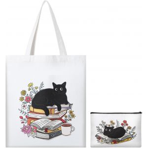 Sac Fourre-Tout En Toile Avec Motif Chat Et Trousse De Maquillage ¿ Anniversaire, Maman, Remerciement, Personnalisé, Petits Cadeaux De Voyage Pour Femmes, Enseignants, Filles, Amis, Soeurs, - Neuf