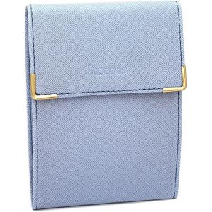 TRAHOO-- &eacute;tui Pochette Porte ch&eacute;quier Longue Pliant - Talon &agrave; Gauche - 3 emplacements Carte bancaire - 3 Plis - Compact - en Cuir Vachette - 10,5 cm X 14,5 cm (ZSF Bleu Ciel) - Neuf