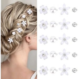 20 Pcs Blanc Petites Pinces &Agrave; Cheveux Fleur, Mini Diamant Perle Fleur Petite Accessoires De Cheveux, Pince &Agrave; Cheveux Perle Pour Femmes Filles F&ecirc;te D'anniversaire Mariage C&eacute;l&eacute;bration Photo (4 Styles) - Neuf