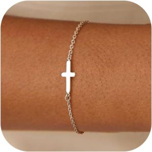 Eryi-Bracelet Femme Or/Argent, Bracelets En Or Plaqué 14k, Réglable Chaîne Doré Croix Pour Filles Femmes - Neuf