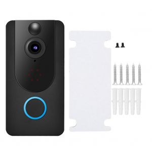 Sonnette video intelligente sans fil 1080p 2MP HD, Wi-Fi, camera de securite PIR, sans batterie (noir) - Neuf