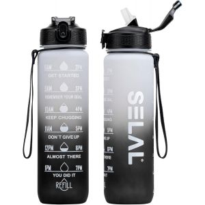 Eryi-Gourde De Sport, Sans Bpa, En Tritan, 1 L, Anti-Fuite, Pour Vélo, Camping, Yoga, Gym, 1 L, Blanc/Noir - Neuf