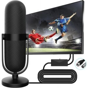 Antenne TV Puissante pour Intérieur et Extérieur,Forme de Microphone Gratuite Rotation 360° Antenne VHF/UHF HD,VHF/UHF Amplificateur Signal Prendre en Charge de TV 4K 1080P HDTV Gratuites - Neuf