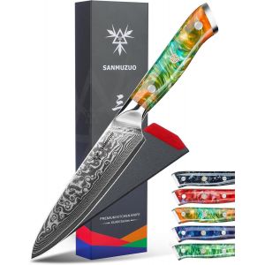 Damas Couteau Tout Usage Avec Lame 13 Cm Professionnel Couteau Cuisine Couteau Utilitaire En Vg-10 67 Couche Damas Acier Avec Poign&eacute;e En R&eacute;sine(Noir &Eacute;toil&eacute;) - Xuan S&eacute;rie - Neuf