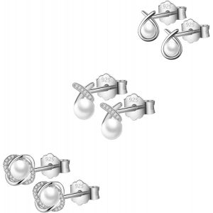 Senior-3 Paires Boucles D'oreilles Perles Femme Rond Boucles D'oreilles En Argent 925 Pour Femme Fille Clous D'oreilles Femme Zirconium Boucles D'oreilles Femme Diamant Boucle D Oreille Perle Arg[L2028] - Neuf