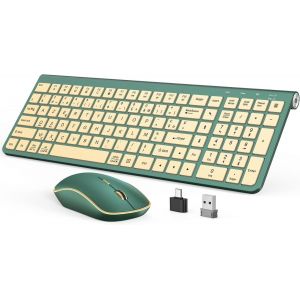 Clavier Souris sans Fil, Clavier sans Fil Ergonomique, Anti-Poussi&egrave;re, avec R&eacute;cepteur Type-C et avec Support R&eacute;glable, pour Laptop, Ordinateur de Bureau - Vert &Eacute;meraude - Neuf