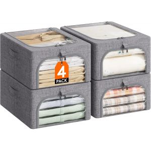 Mevronisshop-Lot De 4 Boite De Rangement Robuste Avec Cadre En M&eacute;tal, Sac De Rangement Pliable Avec Fen&ecirc;tre Transparente, Bac Rangement Sous Lit, Organisateur Placard Pour V&ecirc;tements, Couvertures, 25l - Neuf