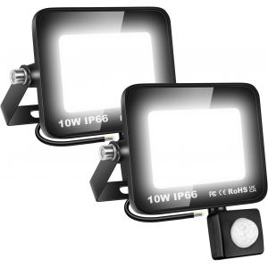 Dgbcz-Projecteur Extérieur Led Détecteur De Mouvement Pir, 2pcs 10w 1000lm Blanc Froid 6000k, Spot Led Extérieur Étanche, Éclairage De Sécurite Pour Garage Jardin Cour Entrée Parc - Neuf