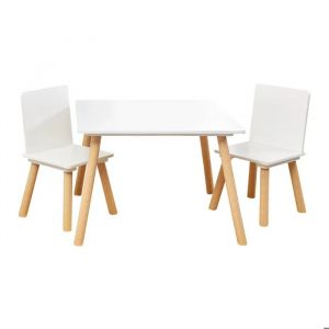 Ensemble Table Enfant GINGER HOME Blanc avec 2 Chaises &iquest; Bois Durable, Compact et S&eacute;curis&eacute; &iquest; Apprentissage, Repas, Jeu - Neuf