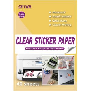 Lot de 40 feuilles de papier autocollant A4,semi-transparent,85 %,brillant,imperméable,pour imprimante à jet d'encre et laser,bleu-blanc,papier autocollant en vinyle imprimable - Neuf
