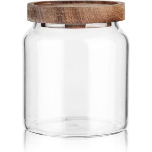 Bocaux De Conservation En Verre Avec Couvercle En Bois,600 Ml,Avec Couvercle,Hermétique,Pour Sucre,Biscuits,Spaghettis,Noix Et Bonbons - Neuf