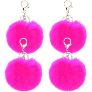 KAL-Lot De 4 Porte-Clés Pompon En Fausse Fourrure Pendantif Pour Sac À Main Voiture Bagage Porte-Clé Saint-Valentin Anniversaire - Neuf