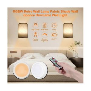R&eacute;tro Applique Murale Tissu Abat-jour Lumi&egrave;re Dimmable Applique Murale avec T&eacute;l&eacute;commande pour Chambre Liv - Neuf