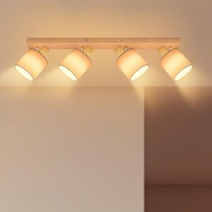 Plafonnier Spot Bois Rampe - Éclairage Plafond 4 Spot Orientable E14 Lampe Blanc Luminaires Intérieur Vintage Lustre Salon Chambre Cuisine,Sans Ampoules - Neuf