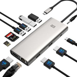 Station D'Accueil Usb C &Agrave; Triple &Eacute;cran Pour Hp, Lenovo Et Dell, Station D'Accueil 12 En 1 Avec Double Hdmi+Dp 4K, Pd 100 W, Adaptateur Multiport 4*Usb Ethernet/Sd/Tf/3,5 Mm - Neuf