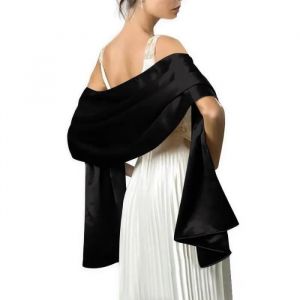 Écharpe Châle Étole En Satin Femme Longue Élégant Pour Cérémonies Fêtes Mariage Cocktail Soirée Bal Cadeau Noir - Neuf