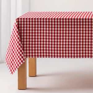 Nappe Anti-Taches Tableau Vichy, Coton, Toucher Tissu, 140x100 Cm, Couleur Rouge - Neuf