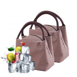 Sac de refroidissement pliable 2 pièces, sac isotherme compact pour emporter partout, sac à lunch pliable petit, sac isotherme brun, sac de transport rafraîchissant léger (170 g) - Neuf