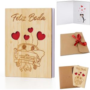 Carte de V?ux pour Mariage en Espagnol avec Enveloppe Carte en Bois Félicitations Mariage - Neuf