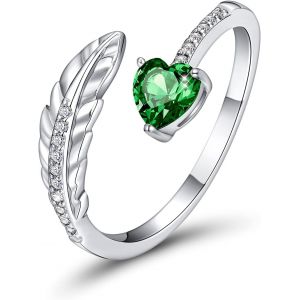 Bague De Femme Avec Plume Et Pierre De Naissance, Bague De Fian&ccedil;ailles Reglable En Argent Sterling 925 Pour Femme Et Fille Bague Cadeau Taille 6-12 - Neuf