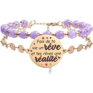 Eryi-Double Perlage Maman Bracelet Acier Inoxydable Réglable, Original Cadeau Pour Maman Fete Des Meres Anniversaire Ornements Pour Maman, Or - Neuf