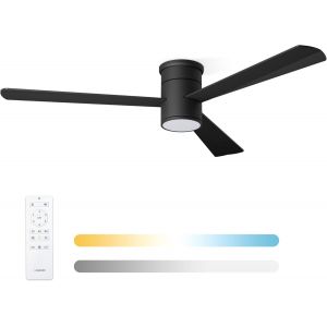 Ventilateur De Plafond Avec Lumière Et Télécommande, Noir, 3 Pales, Silencieux, Ø132 Cm, Mode Hiver-Été, Moteur Dc 34 W, 6 Vitesses, Minuterie, Led Mable 22,9 W[VEN750446] - Neuf