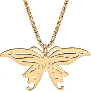 Kal-Collier Papillon Mignon En Acier Inoxydable Plaqué Or 18k Pour Femmes Filles Pendentif Insecte Bijoux Minimalistes Pour Cadeaux - Neuf
