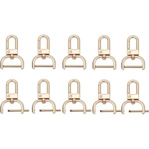 Checarzhn--No1-10pcs Mousquetons Dorés Pivotants,Fermoirs Mousquetons Pivotants Porte Clefs,Mousqueton À Crochets Anneaux Pivotant En D, Pour Chaînes De Chiot, Sacs, Porte-Clés(Or) - Neuf