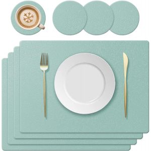 4 Set De Table + 4 Sous Verre En Silicone Lavable, Résistant À La Chaleur 220°C, Antidérapant Et Étanche, Facile À Nettoyer Pour Salle À Manger, Cuisine, Hôtel, 40X30 Cm, Vert Clai[POU8807154] - Neuf