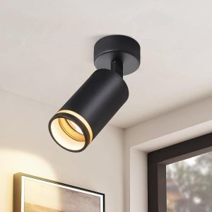 FABUR-Plafonnier LED Spot de Plafond 1 Ampoule : Spots GU10 Noirs Spots muraux Orientables Spots de Plafond en métal d'intérieur pour Couloir Cuisine Salon, sans Ampoule - Neuf