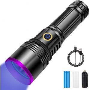 Uv Torch 365nm Led Powerful Ultraviolet Lamp Usb Rechargeable Flashlight Uv Black Light Urine Detector Wood Lamp For Resin, Fishing, Scorpion, Minerals, Amber With Battery - Neuf