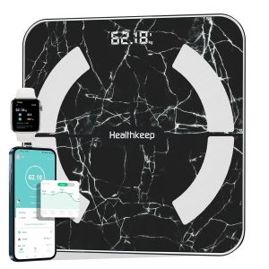 Balance P&egrave;se Personne, Healthkeep Balance Imp&eacute;dancem&egrave;tre Bluetooth Balance Connect&eacute;e Haute Pr&eacute;cision Avec App 13 Indicateurs Pour Andriod Et Ios Max 180kg/400lb/28st, 28 * 28cm - Marbre Noir - Neuf