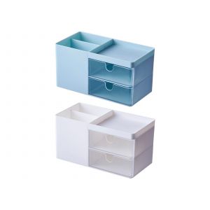 Organiseur de bureau avec tiroirs pour ranger le mat&eacute;riel de bureau et le maquillage - Blanc Bleu - Neuf