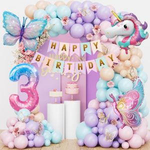 Papillon Licorne, D&iquest;&iquest;coration d'Anniversaire pour Filles 3 Ans, D&iquest;&iquest;coration Papillon pour Enfants - Neuf