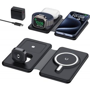 Eryi-Chargeur À Induction, Mag-Safe Station De Charge Portable Pliable, Chargeur Sans Fil 3-En-1 Pour Iphone 16 15 14 13 12, Iwat[1377] - Neuf