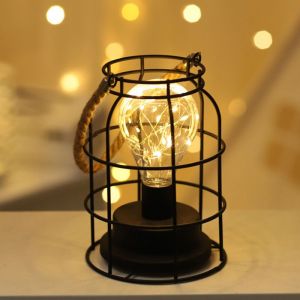 Noir Lampe De Table De Chevet À Piles 22cm Haute Sans Fil Batterie Lampe Suspendue Avec Ampoule Led Edison Pour Balcon Maison Patio Chambre Mariages Intérieur Extérieur - Neuf