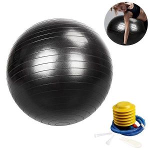 Ballon D'exercice Polyvalent De 55 Cm Avec Pompe Rapide - Ballon De Yoga Et De Fitness Stable En Rose, Noir, Bleu - S&ucirc;r, Antid&eacute;rapant, Multifonctionnel - Neuf