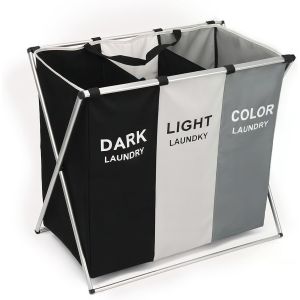 MEVRONISSHOP-Panier &agrave; linge, 155 l, &agrave; 3 compartiments, avec &eacute;tag&egrave;re, extensible, en tissu Oxford, 64 x 35 x 62 cm, pour bouteilles consign&eacute;es - Neuf