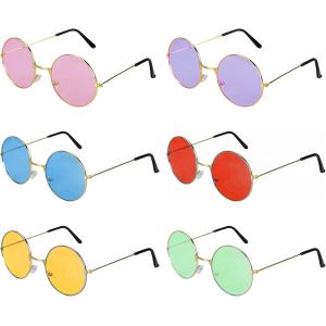 Kalanka-6 Paires Lunettes De Soleil Rondes Hippie Lunettes De Soleil Rondes Multicolores Des Ann&eacute;es 60, Lunettes F&ecirc;te Hippie Style Des Ann&eacute;es 60 Pour Vintage Cadeau F&ecirc;te Costume D&eacute;guisement - Neuf