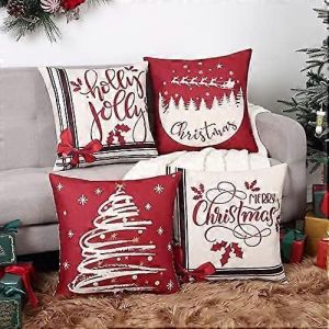 2024 Housse De Coussin De Noël,Faux Lin Rouge Décoratif Arbre De Noël Coussin Housse De Coussin Pour Canapé Salon Lit Canapé Voiture Taie D'oreiller Carrée, - Neuf